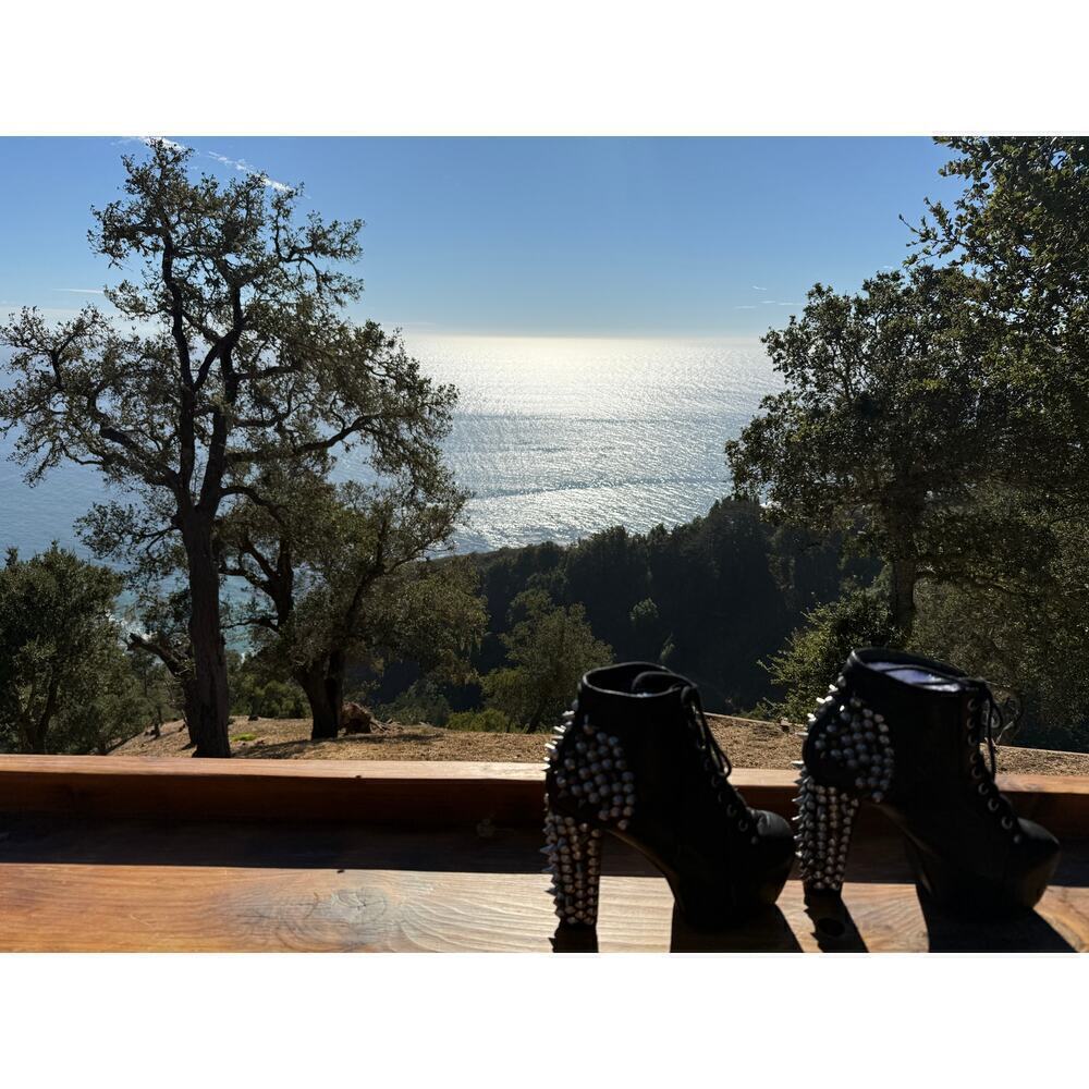 Spike Black Leather Silver Metal Spike Stud Platform Laceup Shoe Boots Sz 6.5 - Picture 5 of 16